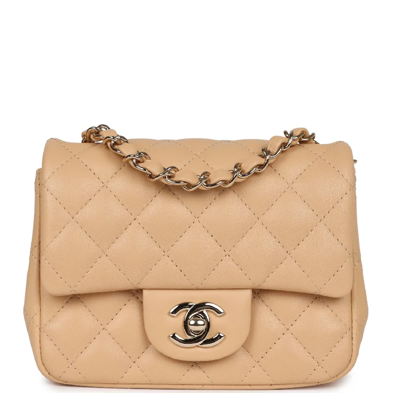 Chanel Mini Classic Square Flap Beige Lambskin Gold Hardware