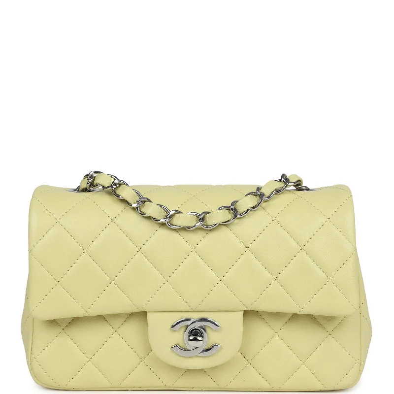 Chanel Mini Rectangular Flap Lime Lambskin Silver Hardware