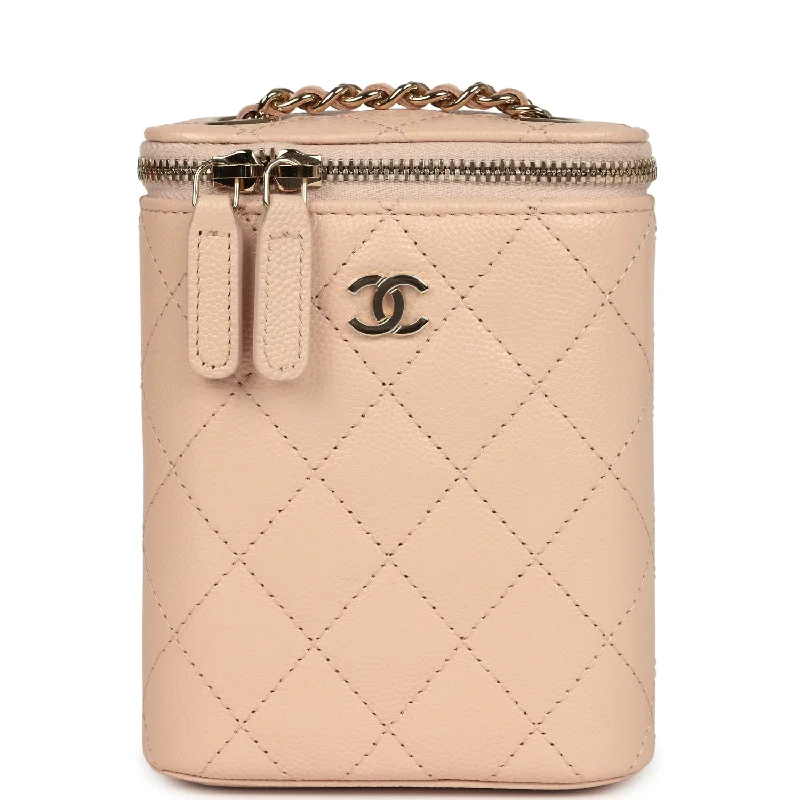 Chanel Mini Clutch Vanity Bag Beige Caviar Light Gold Hardware