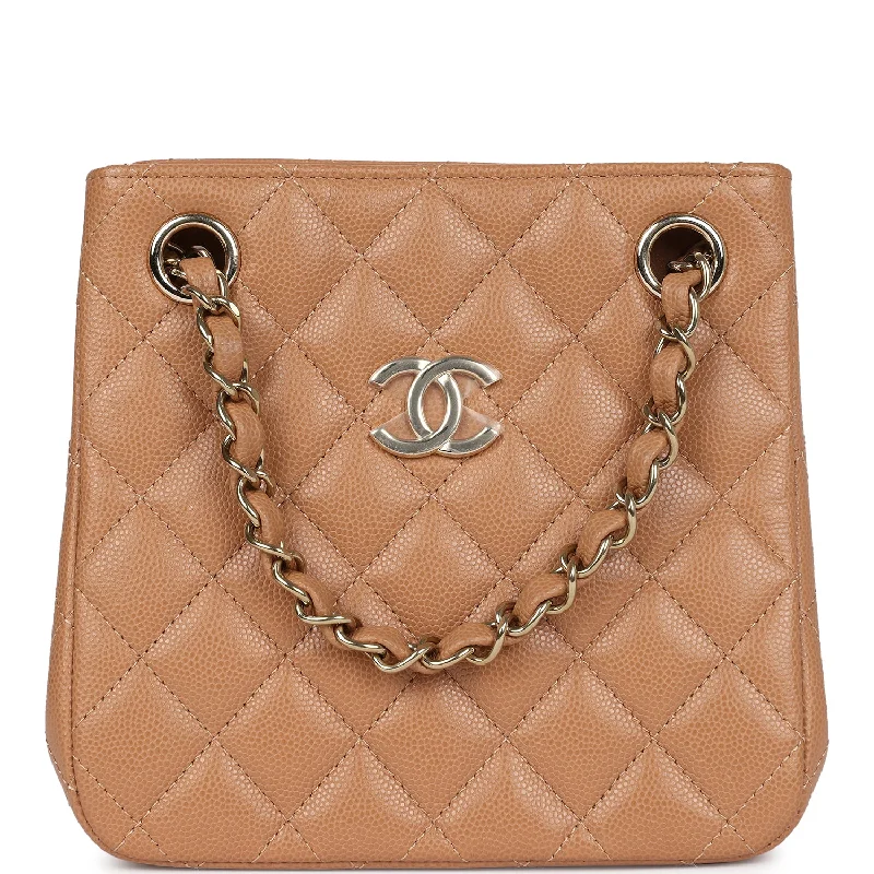 Chanel Mini Shopping Tote Caramel Caviar Light Gold Hardware