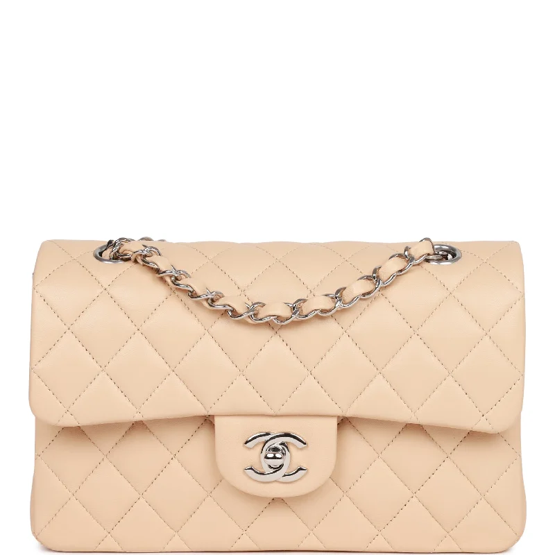 Chanel Small Classic Double Flap Beige Clair Lambskin Silver Hardware