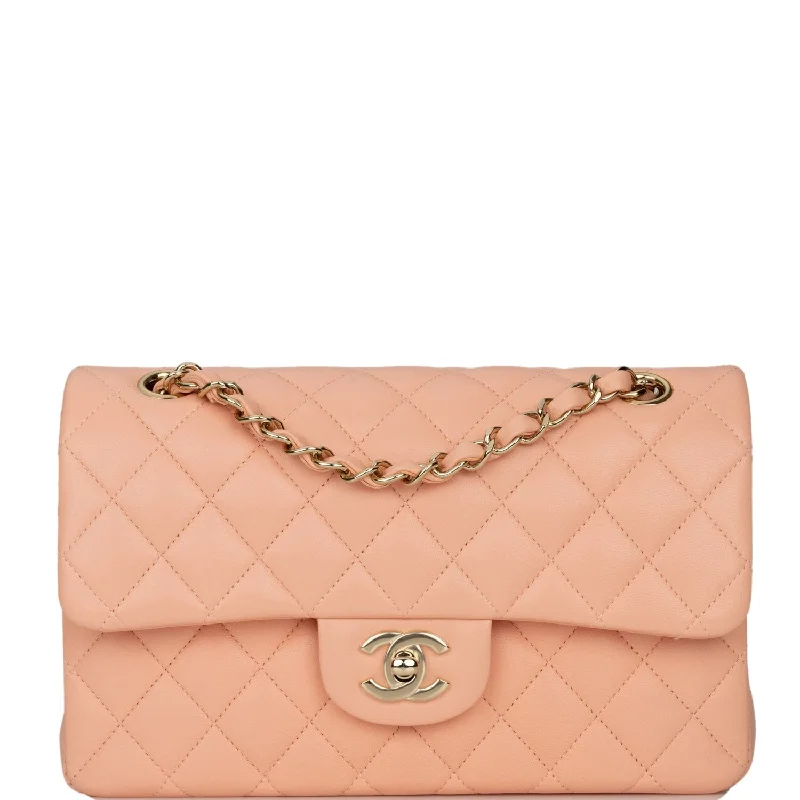 Chanel Small Classic Double Flap Peach Lambskin Light Gold Hardware