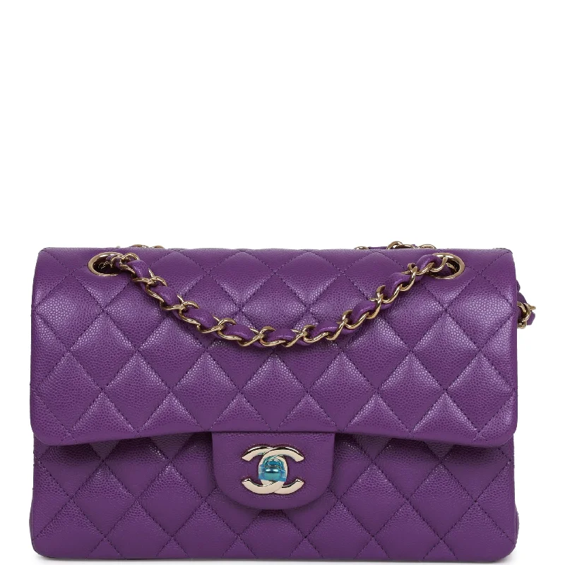 Chanel Small Classic Double Flap Purple Caviar Light Gold Hardware