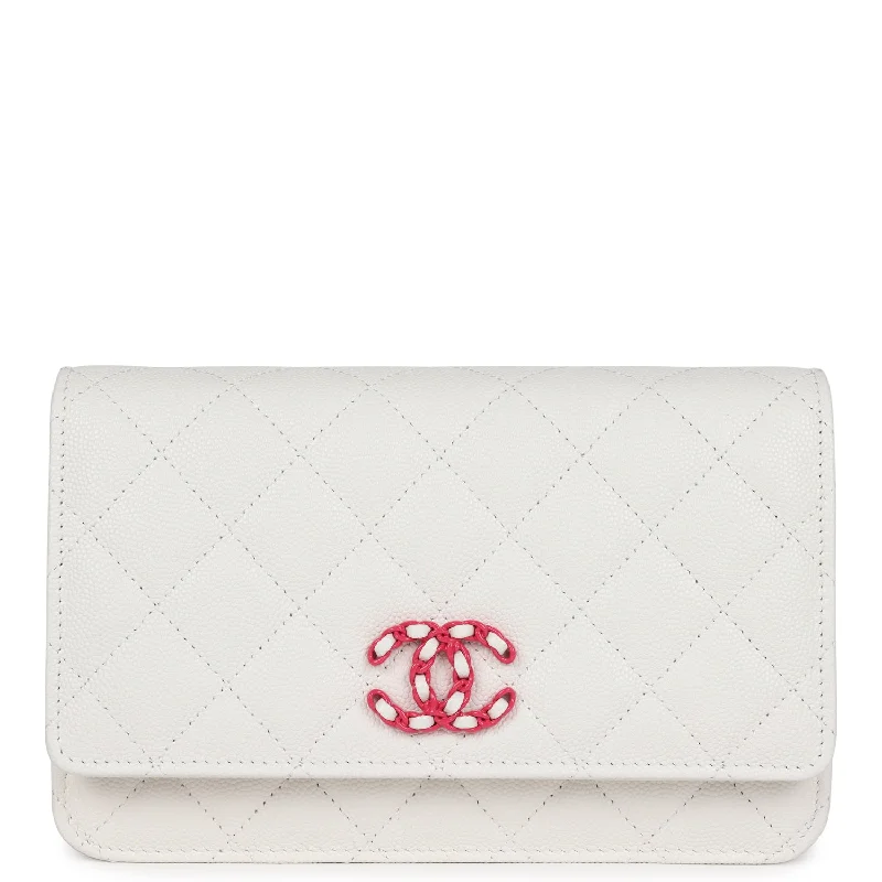 Chanel Wallet On Chain WOC White Caviar Pink and Silver Hardware