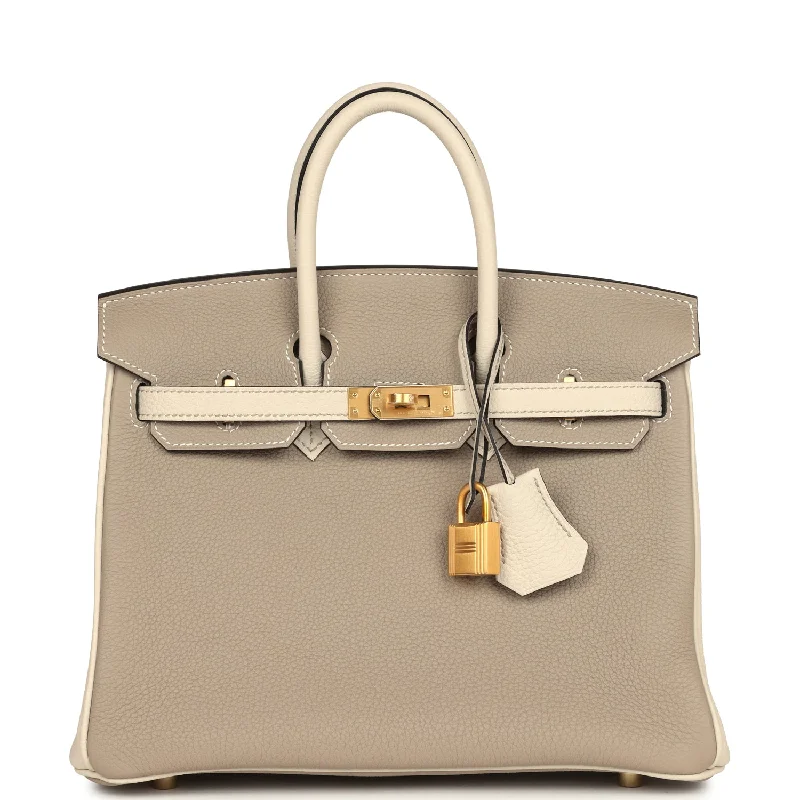 Hermes Special Order (HSS) Birkin 25 Gris Tourterelle and Craie Togo Brushed Gold Hardware