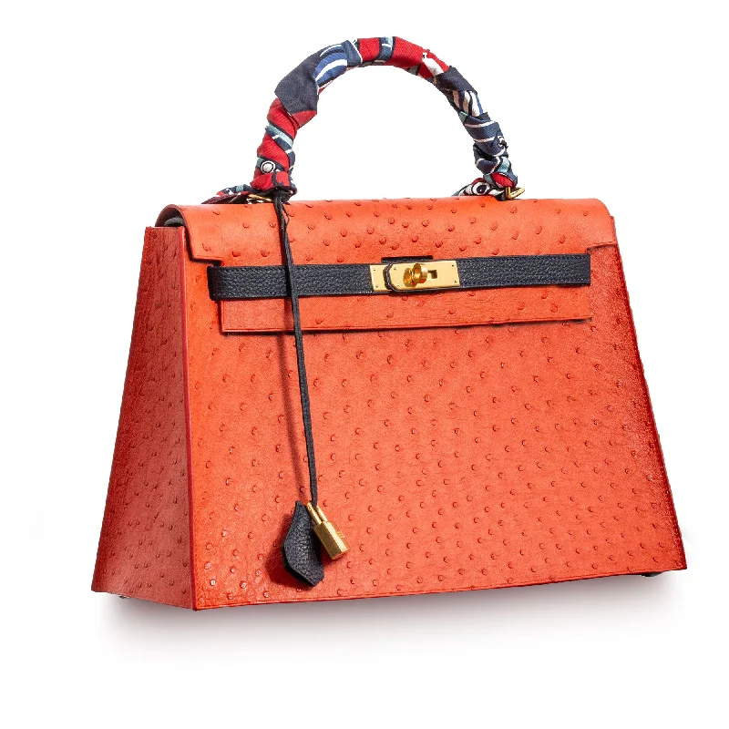 "Deluxe" Leather Cover (with flap) for Hermès Kelly & Birkin Bags - Ostrich (Bag not included)