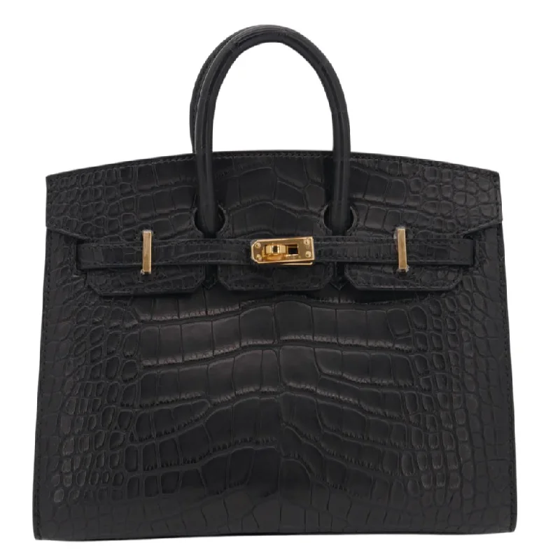 Hermès 20cm Birkin Sellier Black Matte Alligator Gold Hardware