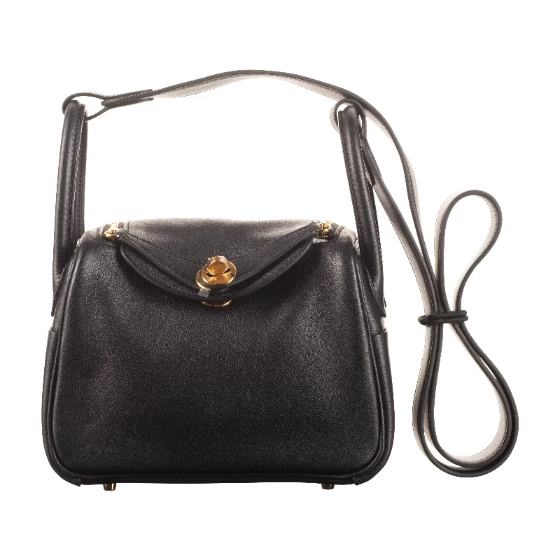 Hermès 20cm Lindy Mini Black Swift Leather Gold Hardware