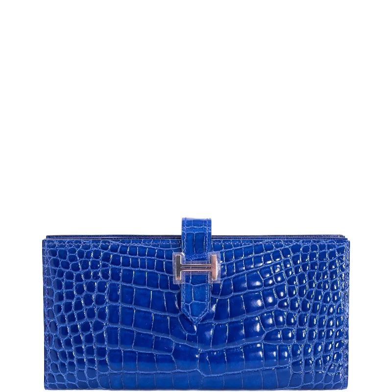 Hermès Bearn Wallet Blue Electric Shiny Nilo Croc Palladium Hardware