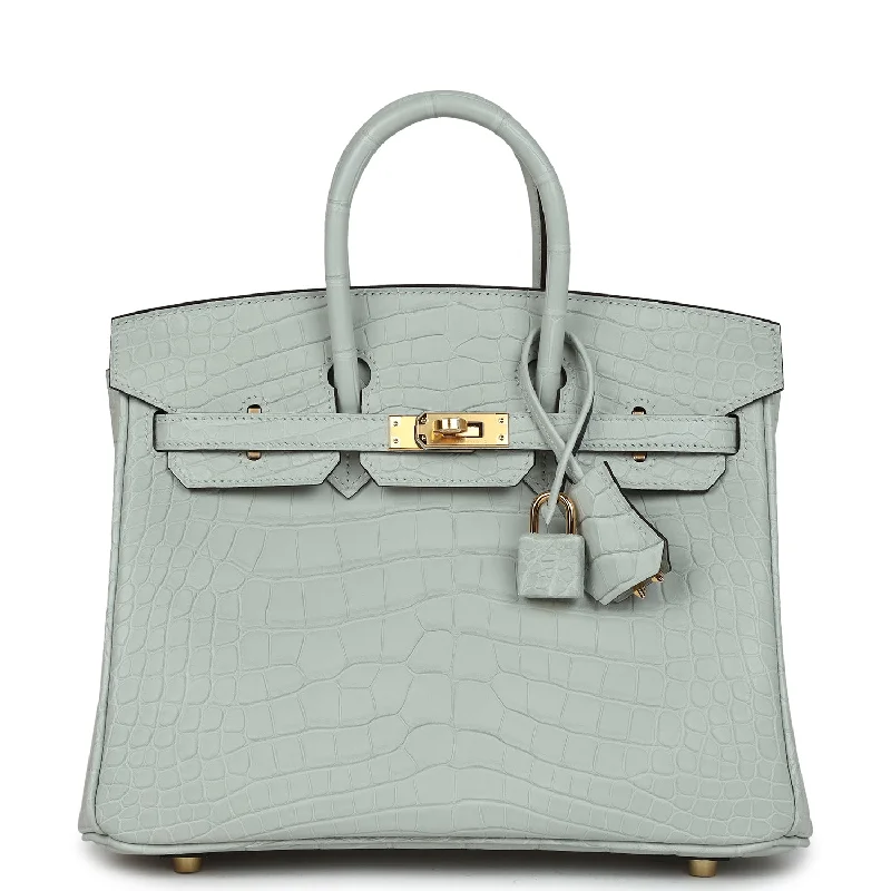 Hermes Birkin 25 Gris Neve Matte Alligator Gold Hardware