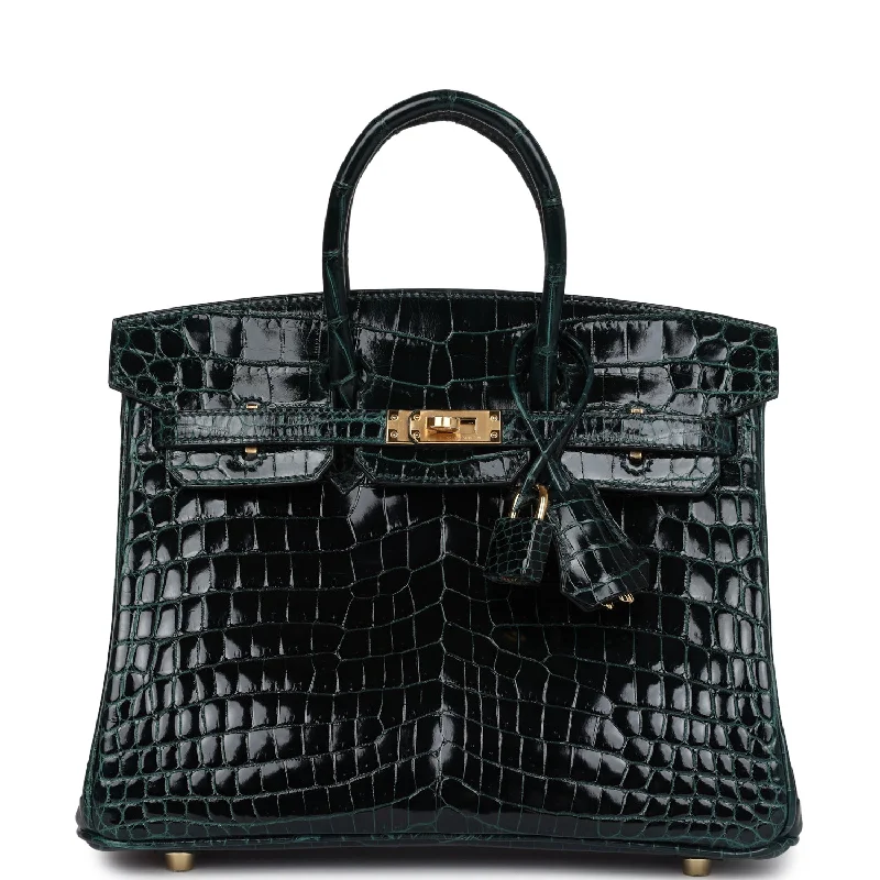 Hermes Birkin 25 Vert Cypress Shiny Niloticus Crocodile Gold Hardware