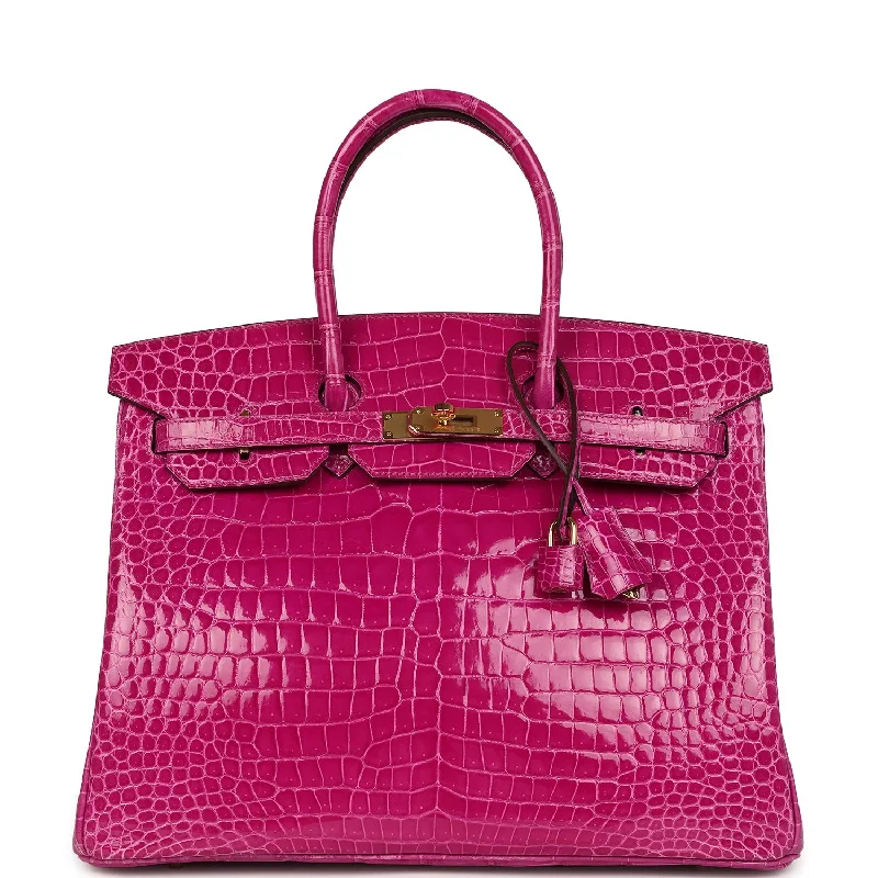 Hermes Birkin 35 Rose Scheherazade Shiny Porosus Crocodile Gold Hardware