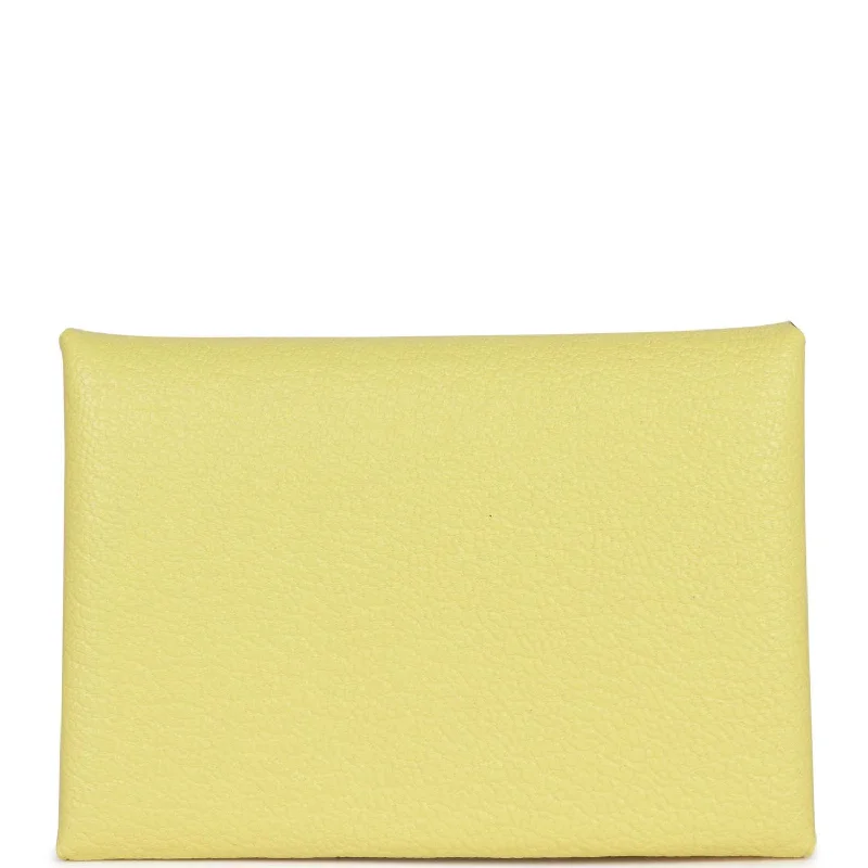 Hermes Calvi Duo Compact Card Holder Limoncello Chevre Mysore Palladium Hardware