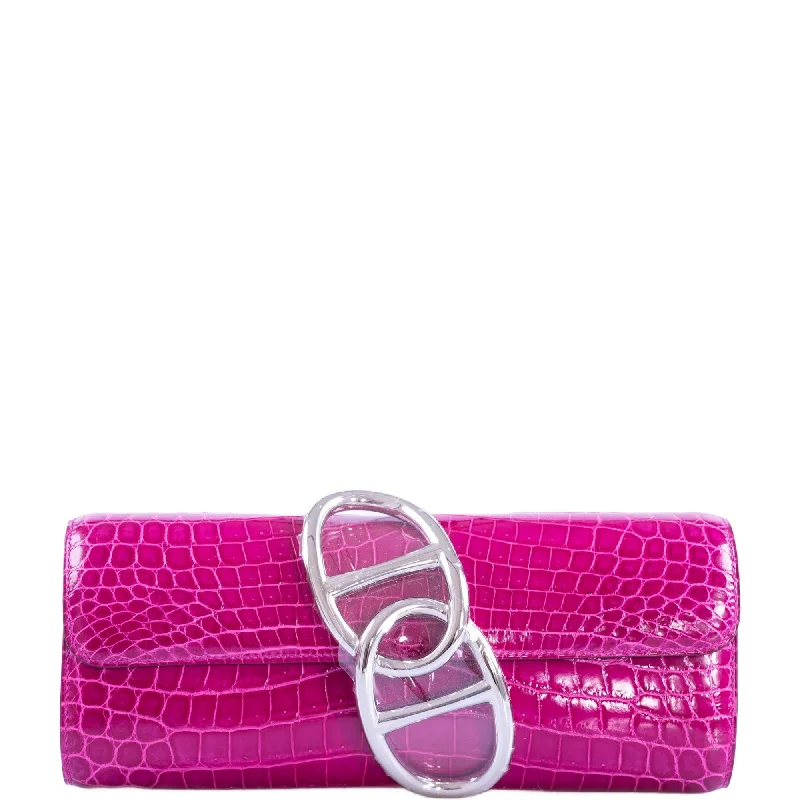 Hermès Egee Clutch Rose Scheherazade Shiny Niloticus Crocodile Palladium Hardware