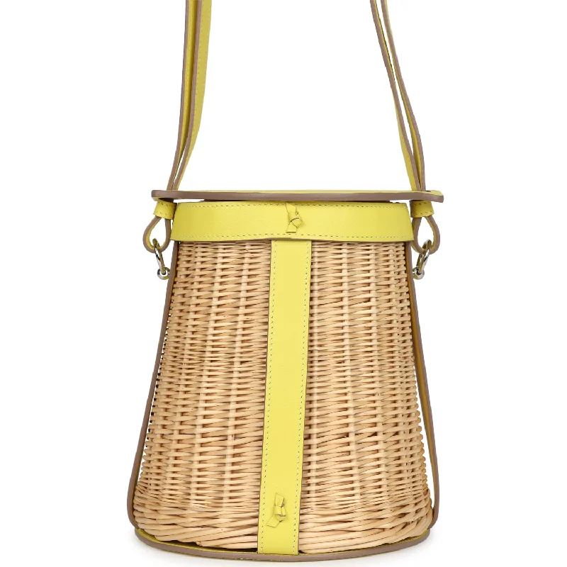 Hermes Farming Picnic Bag Lime Swift and Naturel Osier Wicker Palladium Hardware