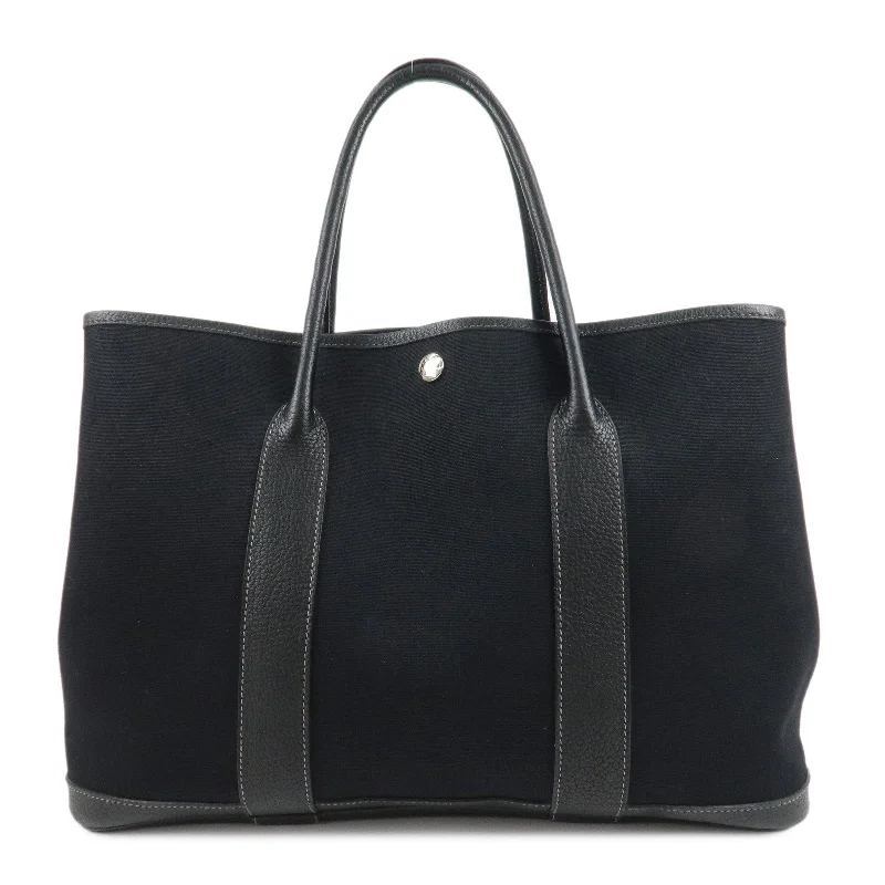 HERMES Garden Party PM G Stamped Canvas Leather Tote Bag Black