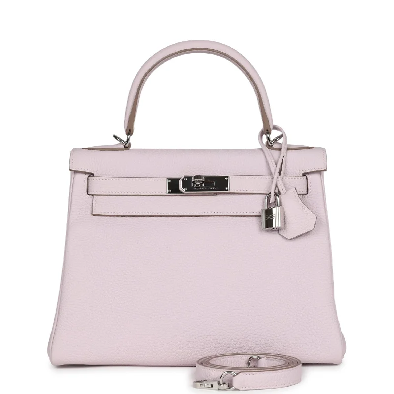 Pre-owned Hermes Kelly Retourne 28 Mauve Pale Clemence Palladium Hardware