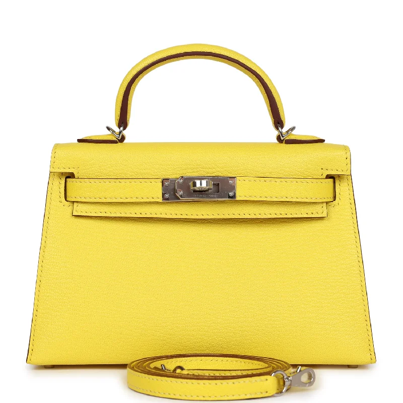 Hermes Kelly Sellier 20 Jaune Citron Chevre Palladium Hardware