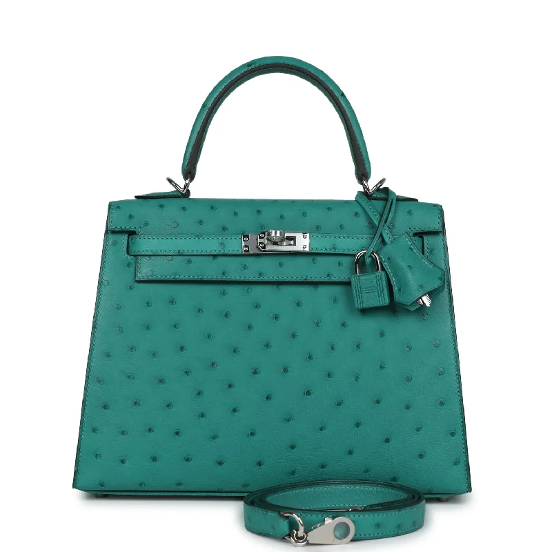 Hermes Kelly Sellier 25 Vert Verone Ostrich Palladium Hardware