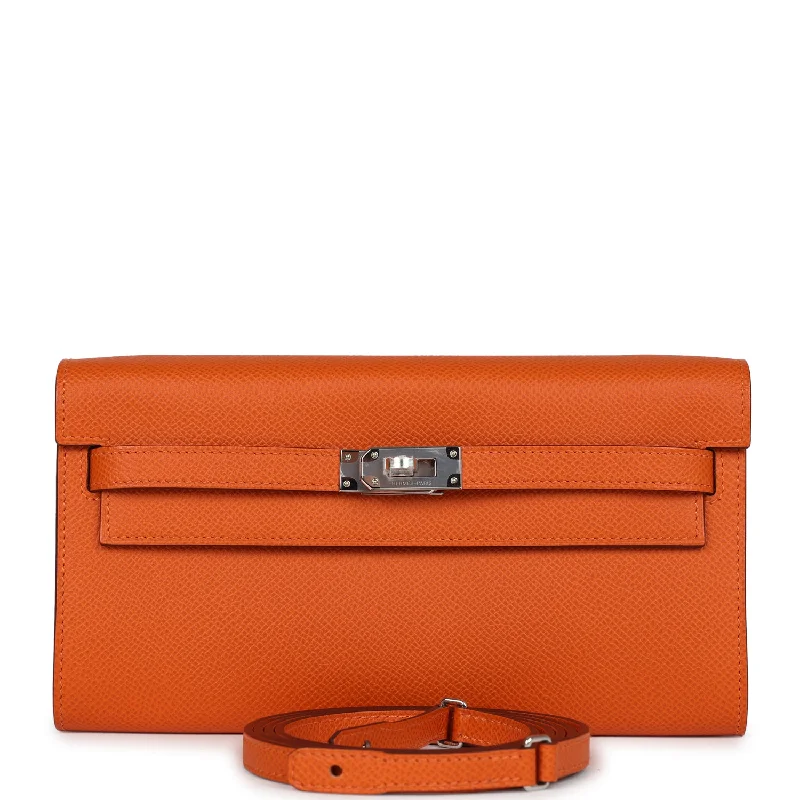 Hermes Kelly Wallet To Go Orange Epsom Palladium Hardware