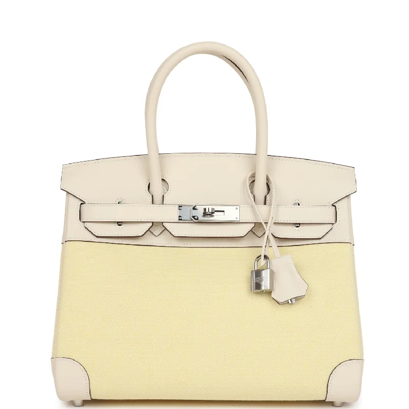 Hermes Birkin 30 Nata Swift and Jaune Poussin Toile Palladium Hardware