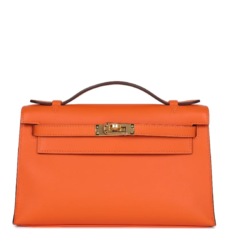 Hermes Special Order (HSS) Kelly Pochette Orange Verso Swift Gold Hardware