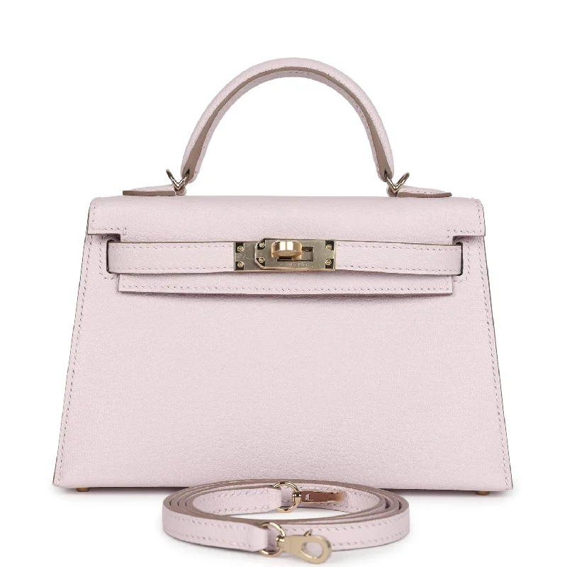 Hermes Special Order (HSS) Kelly Sellier 20 Mauve Pale Verso Chevre Mysore Permabrass Hardware