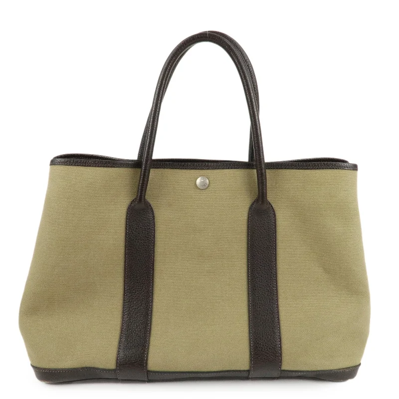 HERMES ToileOfficier Garden Party PM T Stamped Tote Bag Khaki