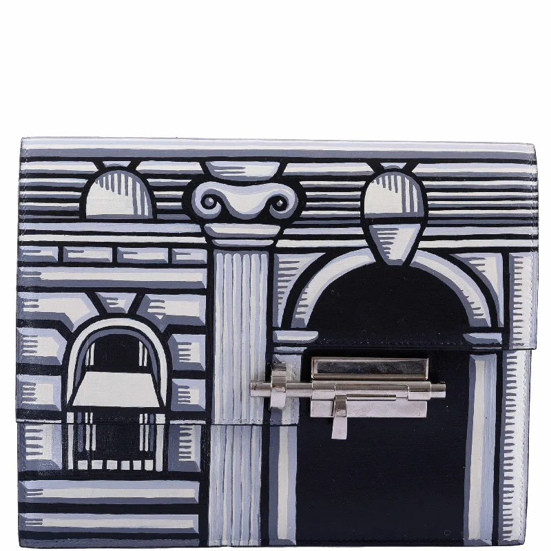 Hermès Vintage Verrou Clutch Custom Painted  "Faubourg Fornasetti" Palladium Hardware