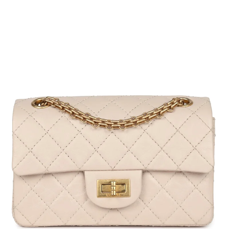 Pre-owned Chanel Mini Reissue 224 2.55 Flap Bag Beige Aged Calfskin Antique Gold Hardware