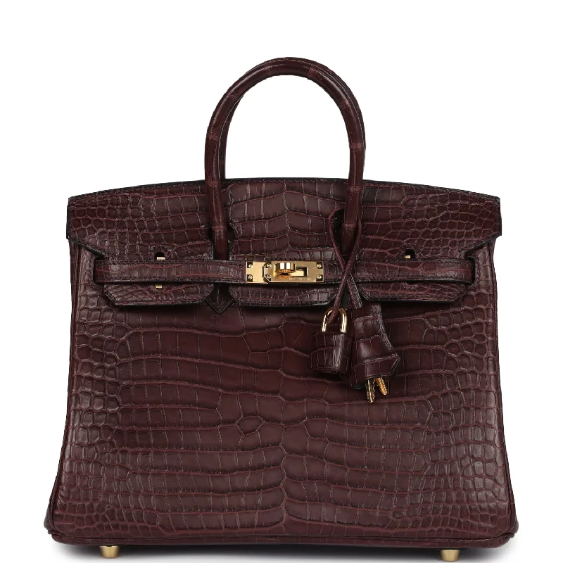 Pre-owned Hermes Birkin 25 Rouge Sellier Matte Porosus Crocodile Gold Hardware