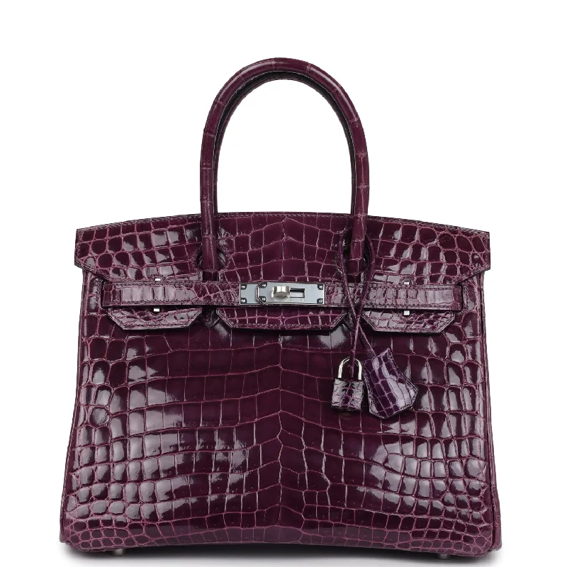 Pre-owned Hermes Birkin 30 Amethyst Shiny Niloticus Crocodile Palladium Hardware