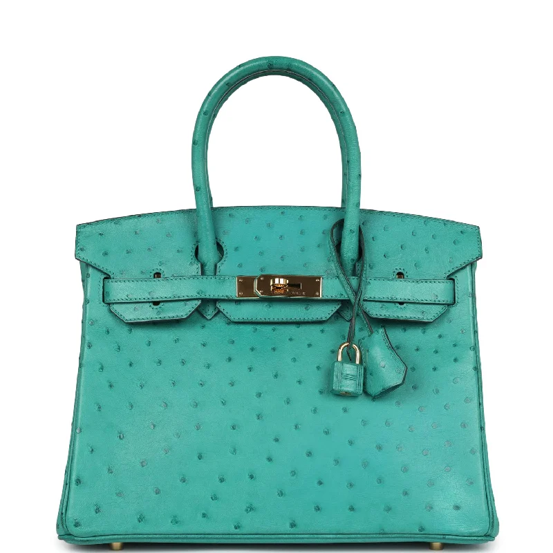 Pre-owned Hermes Birkin 30 Vert Verone Ostrich Gold Hardware