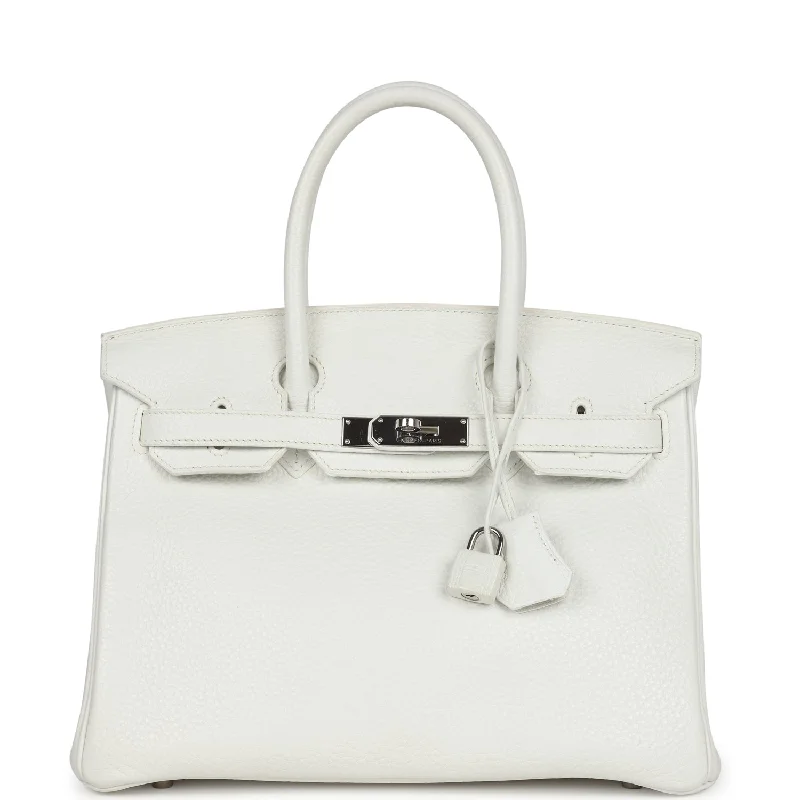 Pre-owned Hermes Birkin 30 White Clemence Palladium Hardware