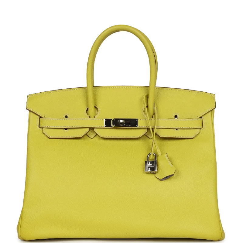 Pre-owned Hermes Birkin 35 Lime Candy Epsom Palladium Hardware