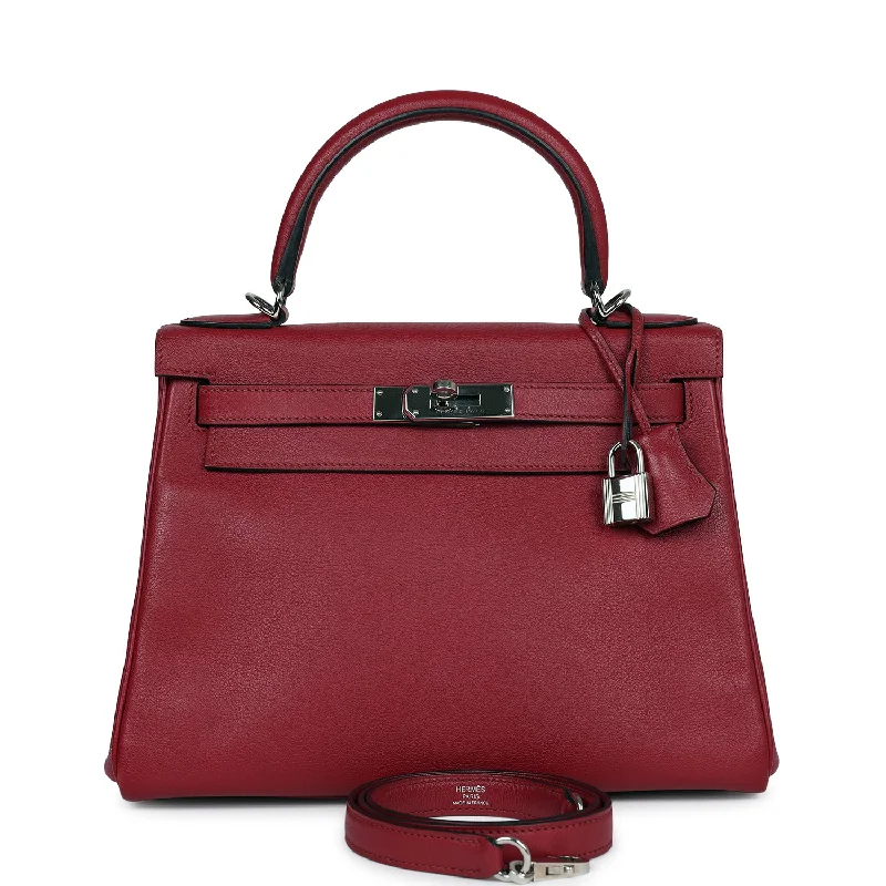 Pre-owned Hermes Kelly Retourne 28 Rouge Grenat Evercolor Palladium Hardware