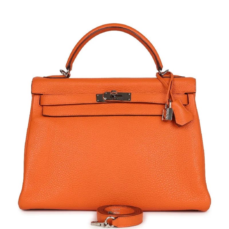 Pre-owned Hermes Kelly Retourne 32 Orange Togo Palladium Hardware