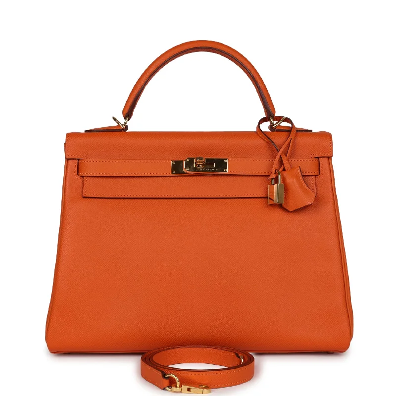 Pre-owned Hermes Kelly Retourne 32 Orange H Epsom Gold Hardware