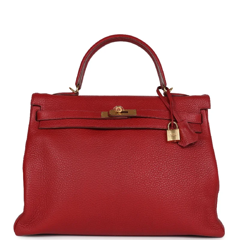 Pre-owned Hermes Kelly 35 Rouge Garance Clemence Gold Hardware