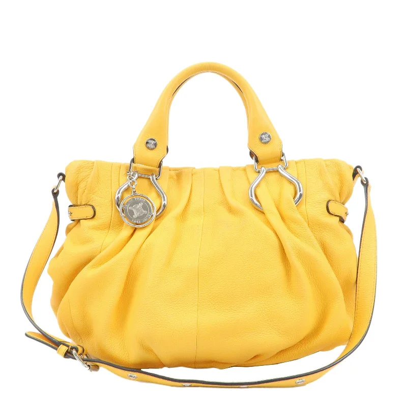 CELINE Leather 2way Pillow Bag Shoulder Bag Hand Bag Yellow