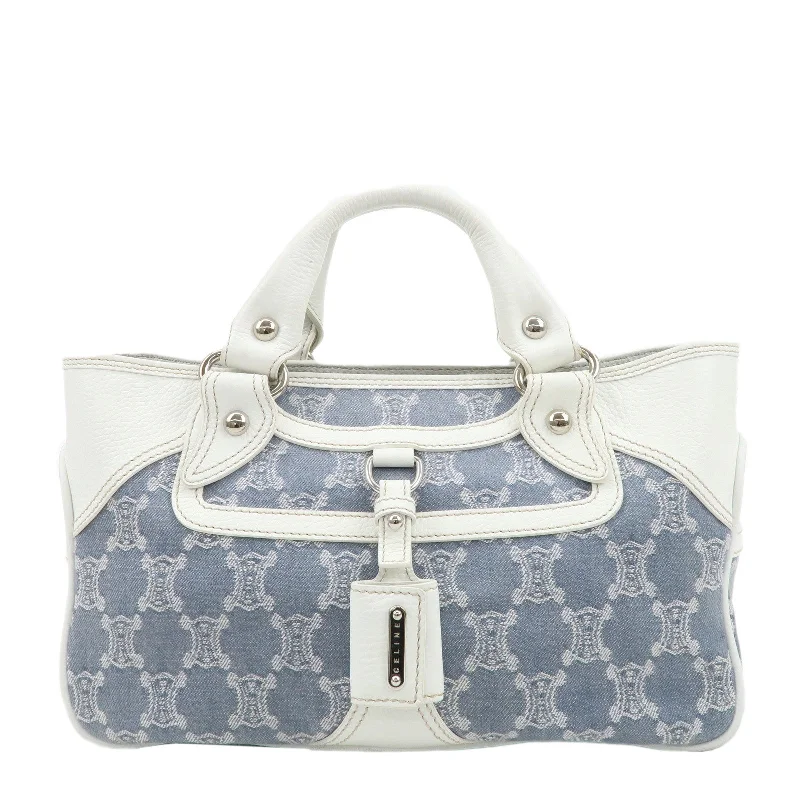 CELINE Macadam Canvas Leather Boogie Bag Hand Bag Blue White