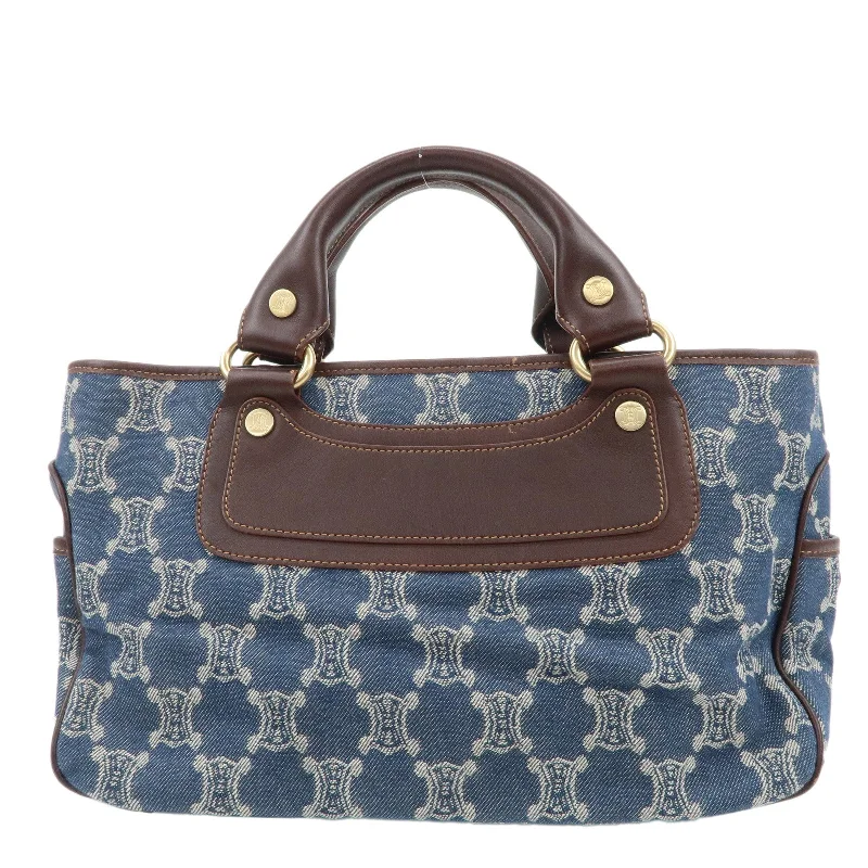 CELINE Macadam Denim Canvas Leather Boogie Bag Tote Bag Blue Brown