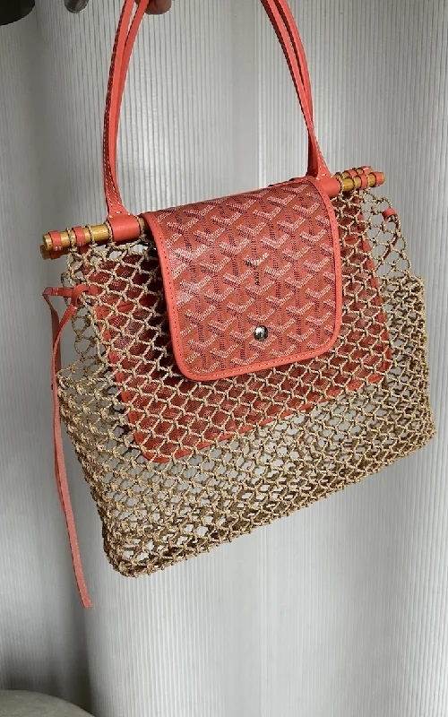 Goyard Aligre Raffia Mesh Tote Bag (Coral)