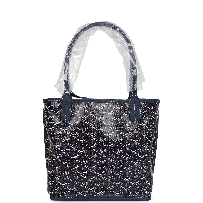 Goyard Goyardine Anjou Navy Blue Mini Bag Palladium Hardware