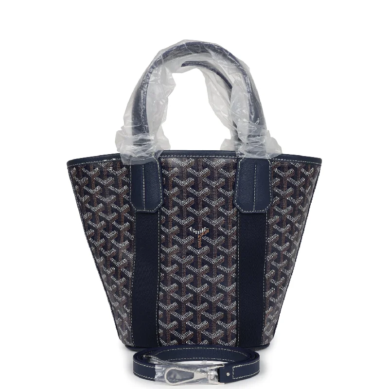 Goyard Goyardine Belharra PM Navy Blue Tote Palladium Hardware