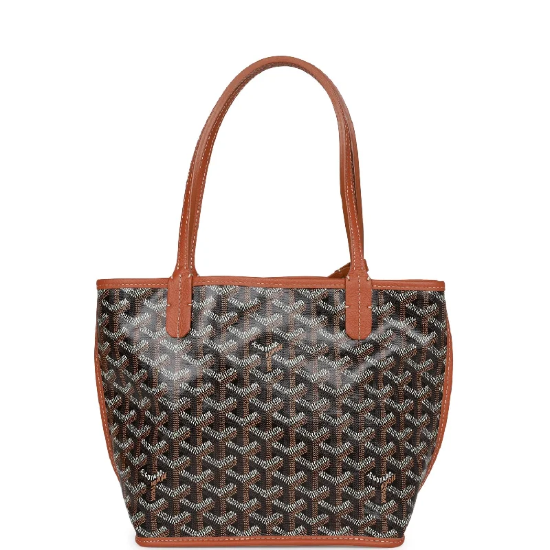 Goyard Goyardine Black Anjou Mini Reversible Tote Bag Palladium Hardware