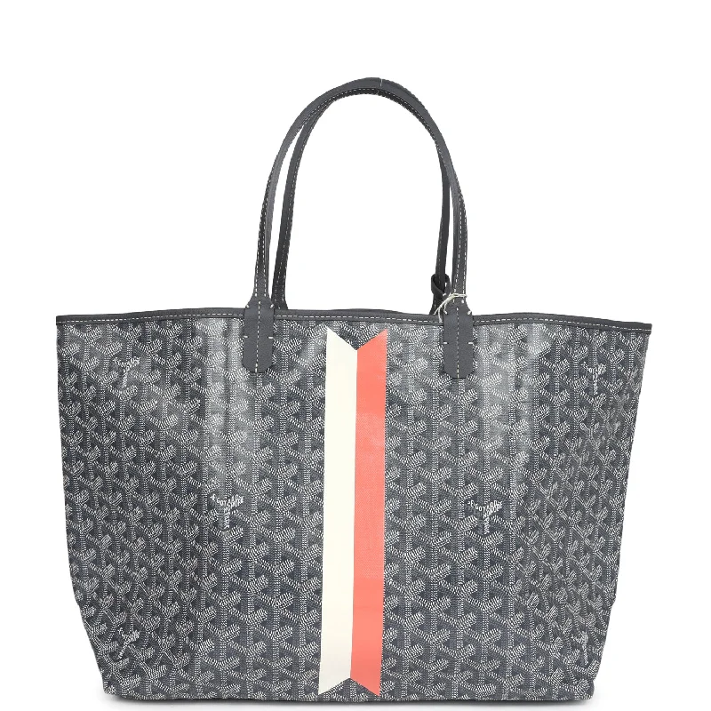 Goyard Goyardine Canvas Grey Hand Painted Stripes Saint Louis PM Tote Palladium Hardware