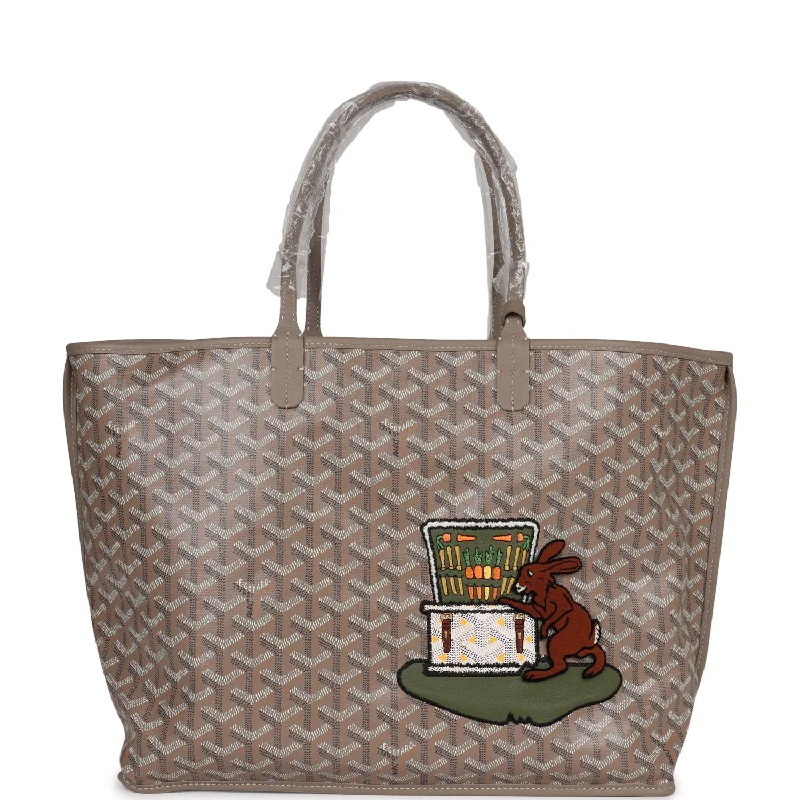 Goyard Goyardine Greige Anjou PM Embroidered Bunny Khaki Bag Palladium Hardware