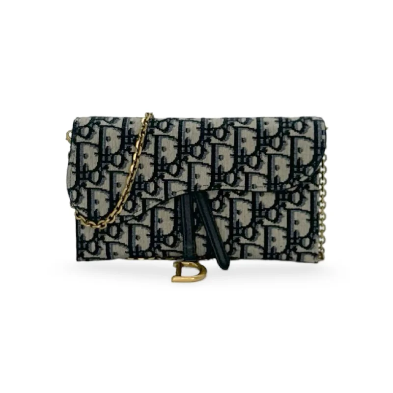 CHRISTIAN DIOR: Oblique Small Saddle Wallet with Chain