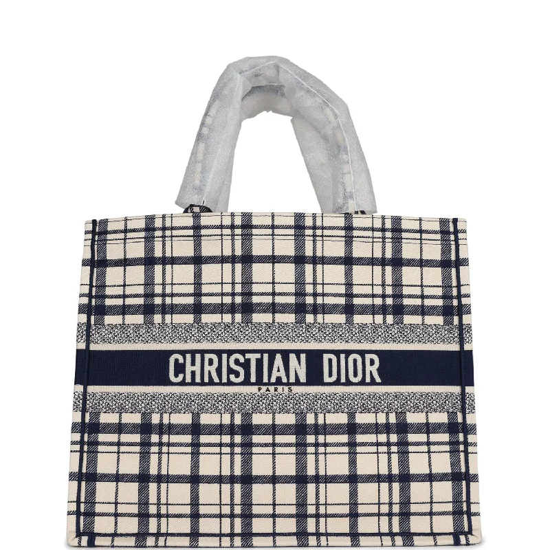 Christian Dior Blue and White Canvas Check'n' Large Book Tote